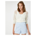 Koton Openwork Crochet V-Neck Cardigan