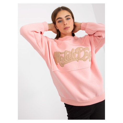 Light pink sweatshirt without a hood with patches