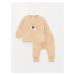 LC Waikiki Crew Neck Long Sleeved Baby Boy Plush Cardigan and Trousers 2-piece Set