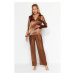 Trendyol Brown Satin Shirt-Pants Weave Pajamas Set