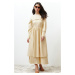 Trendyol Beige Front Detailed Plain Woven Dress