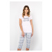 Glamour women's pyjamas, short sleeves, 3/4 leg - light pink/print