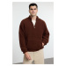 Trendyol Dark Brown Oversize/Wide Cut Zipper Plush Sweatshirt