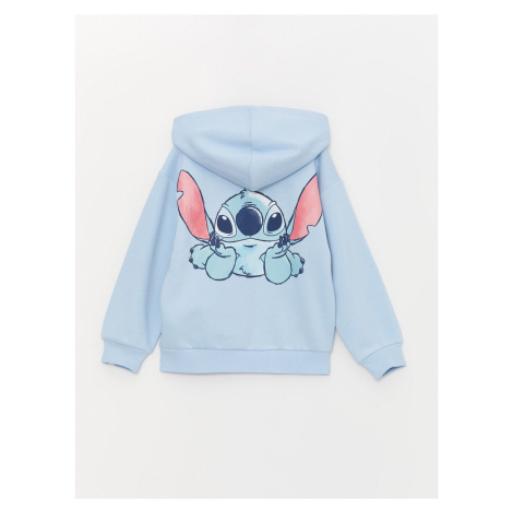 LC Waikiki Girls Hooded Lilo and Stitch Printed Long Sleeve Zipper Sweatshirt