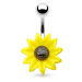Oceľový piercing do pupku, akrylový žlto-čierny kvet slnečnice