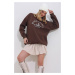 Trend Alaçatı Stili Women's Bitter Brown Crew Neck 3 Thread Embroidered Oversize Sweatshirt