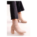 Shoeberry Women's Haylee Beige Suede Heeled Boots Beige Suede