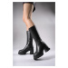 Riccon Lvamel Women's Above Knee High Heeled Boots 0012501 Black Skin.