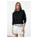 Trendyol Black Crew Neck Jacket Look Knitwear Cardigan