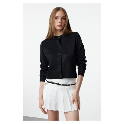 Trendyol Black Crew Neck Jacket Look Knitwear Cardigan