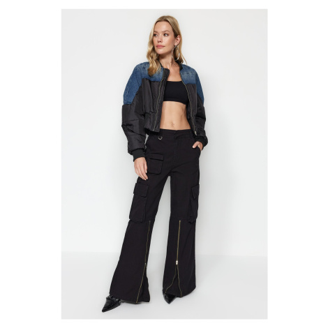 Trendyol Black Zipper Detail High Waist Wide Leg Jeans with Cargo Pocket