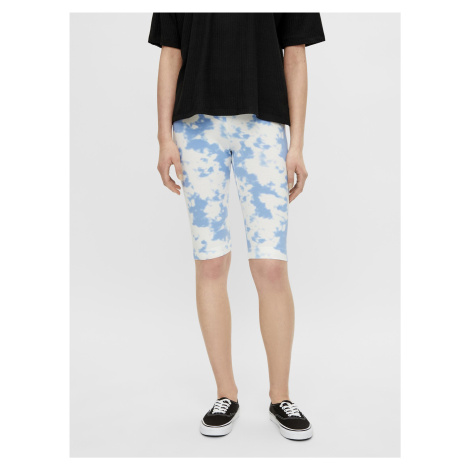 Bielo-modré vzorované krátke legíny Pieces Tabbi Biker shorts
