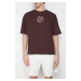 Trendyol Brown Oversize/Wide Cut 100% Cotton T-shirt with Text Embroidery