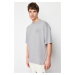 Trendyol Gray Oversize Embossed Printed 100% Cotton T-Shirt