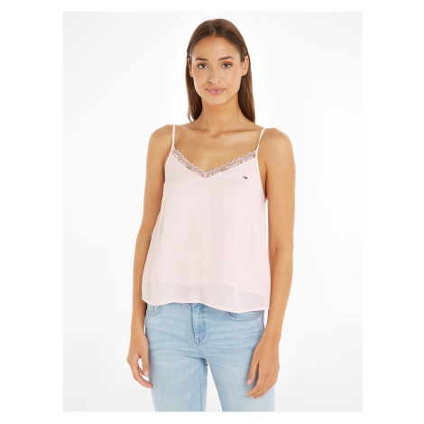 Light Pink Women's Tank Top with Lace Tommy Jeans Essential Lace S - Women Tommy Hilfiger