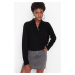 Trendyol Black Crop Zippered Stand Collar Basic Knitwear Sweater