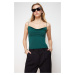 Trendyol Emerald Green Fitted/Slippery Turndown Collar Flexible Knitted Blouse