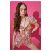 DEFACTO Cool Sweetheart Neckline Floral Short Sleeve Linen Short Jumpsuit