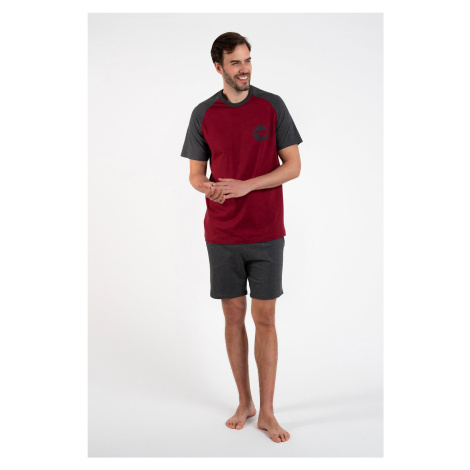 Men's pyjamas Morten, short sleeves, short trousers - burgundy/dark melange Italian Fashion