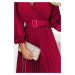 KLARA - Dámske plisované šaty vo vínovej bordovej farbe s výstrihom a opaskom 414-9