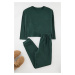 Trendyol Dark Green Waffle Fabric Knitted Pajama Set