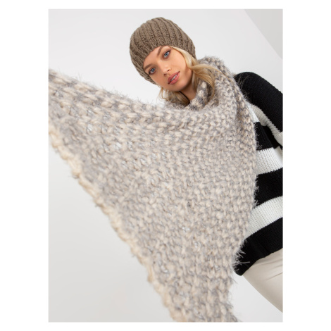Beige and gray women's knitted scarf