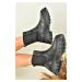 Fox Shoes Black Fabric Parachute Fabric Women's Boots