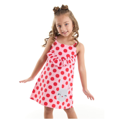 Denokids Polka Dot Rabbit Girl's Strappy Pink Summer Dress