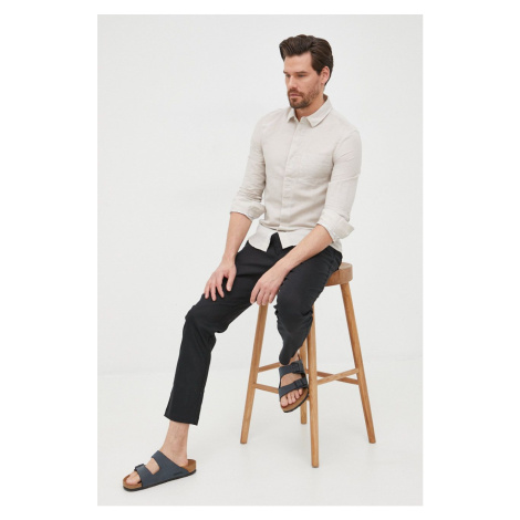 Ľanová košeľa Calvin Klein pánska, regular, s klasickým golierom