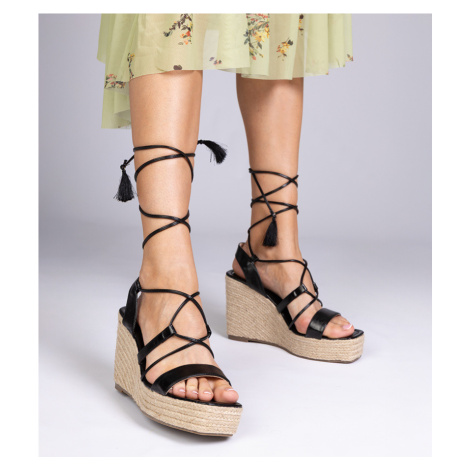 marka niezdefiniowana Black wedge espadrille sandals Klea
