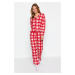 Trendyol Red Deer Printed Plaid Shirt-Pants Knitted Pajamas Set