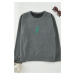 Trendyol Curve Grey Embroidered Regular/Normal Pattern Crew Neck Knitted Sweatshirt