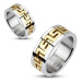 Oceľový prsteň striebornej farby - vsadený grécky motív zlatej farby - Veľkosť: 49 mm