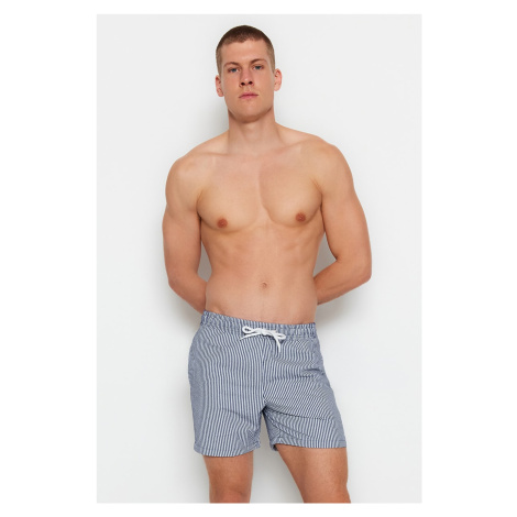 Trendyol Navy Blue Striped Seersucker Beach Shorts