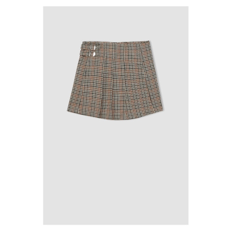 DEFACTO Girl Elastic Waist Plaid Pleated Twill Shorts Skirt