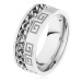 Oceľový prsteň striebornej farby, zárez s retiazkou, grécky kľúč - Veľkosť: 70 mm
