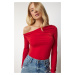 Happiness İstanbul Women's Red Flowy Collar Gathered Detailed Blouse