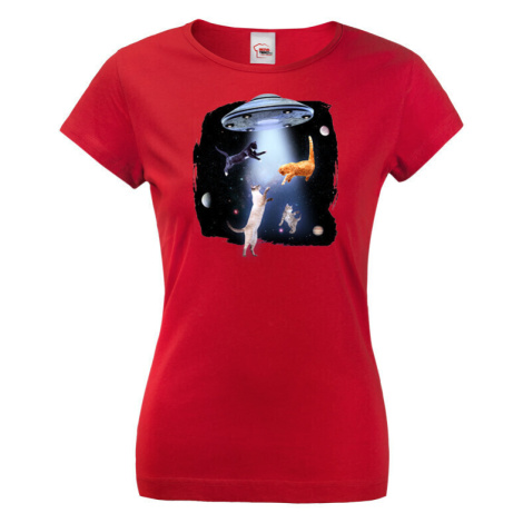 Vtipné dámské tričko s potlačou Ufo a mačiek - tričko pre milovníkov mačiek