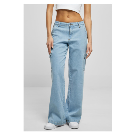 Women's High Waist Straight Denim Cargo Jeans - Blue