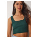 Happiness İstanbul Women's Emerald Green Strappy Corded Crop Knitted Blouse