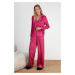 Trendyol Fuchsia Heart Patterned Satin Woven Pajama Set