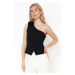 Trendyol Limited Edition Black Fitted Fitted One Shoulder Rose Detailed Woven Vest