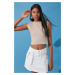 Trendyol Mink Waistband Fitted/Situated Crew Neck Crop Flexible Knitted Blouse