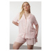 Trendyol Curve Pink Shirt Collar Striped Woven Pajama Set