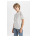 DEFACTO Boy's Mandarin Collar Striped Short Sleeve T-Shirt