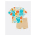 LC Waikiki Cycling Short Short Sleeved Printed Baby Boy T-Shirt And Shorts 2-Set