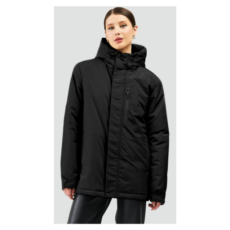 River Club Dámsky čierny fleecový vodný a vetruodolný zimný kabát s kapucňou Parka