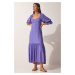 Šťastie İstanbul Dámske fialové vzorované viskózové šaty Sweetheart