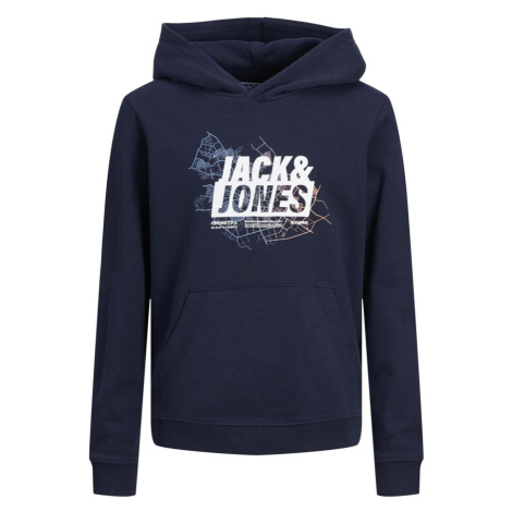 Jack & Jones Junior Mikina 'Map'  námornícka modrá / svetlomodrá / oranžová / biela