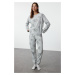 Trendyol Gray Melange Cotton Animal Pattern Knitted Pajama Set